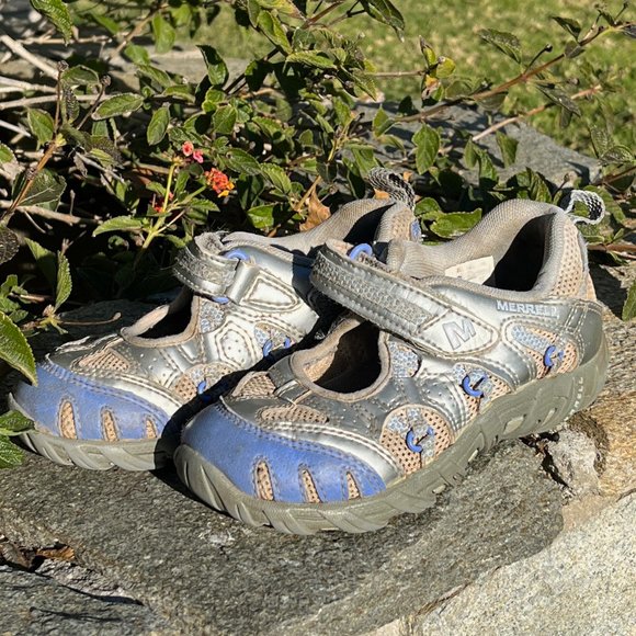 Merrell Kids 10 Silver Blue Mary Jane Waterproof Shoes - Picture 1 of 7